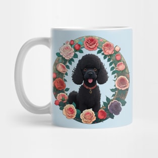 Black Toy Poodle Rose Wreath Mug